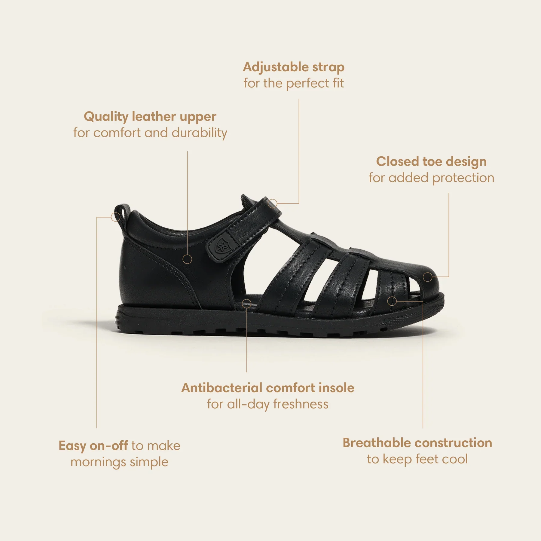 Apollo Black School Sandal Shoes - Image 2