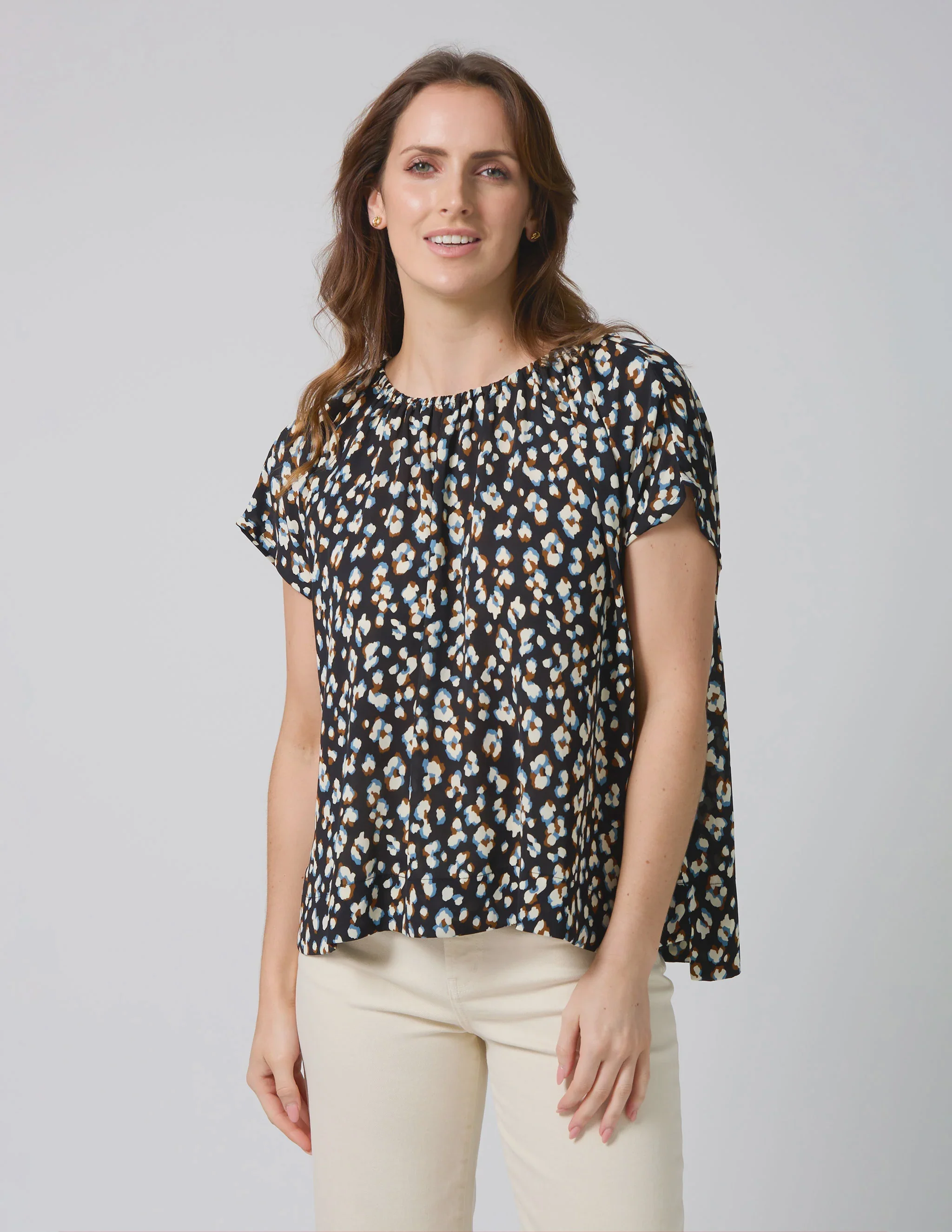 Clio Blouse - Navy Leopard