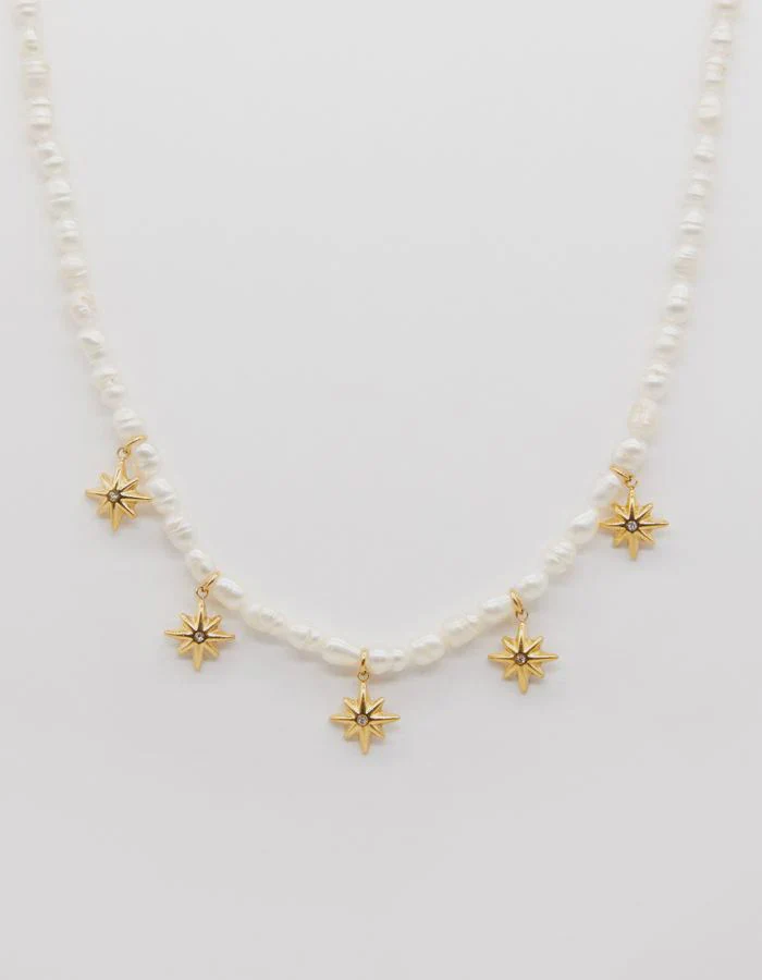 Necklace Pearls and Star Medallions Gold