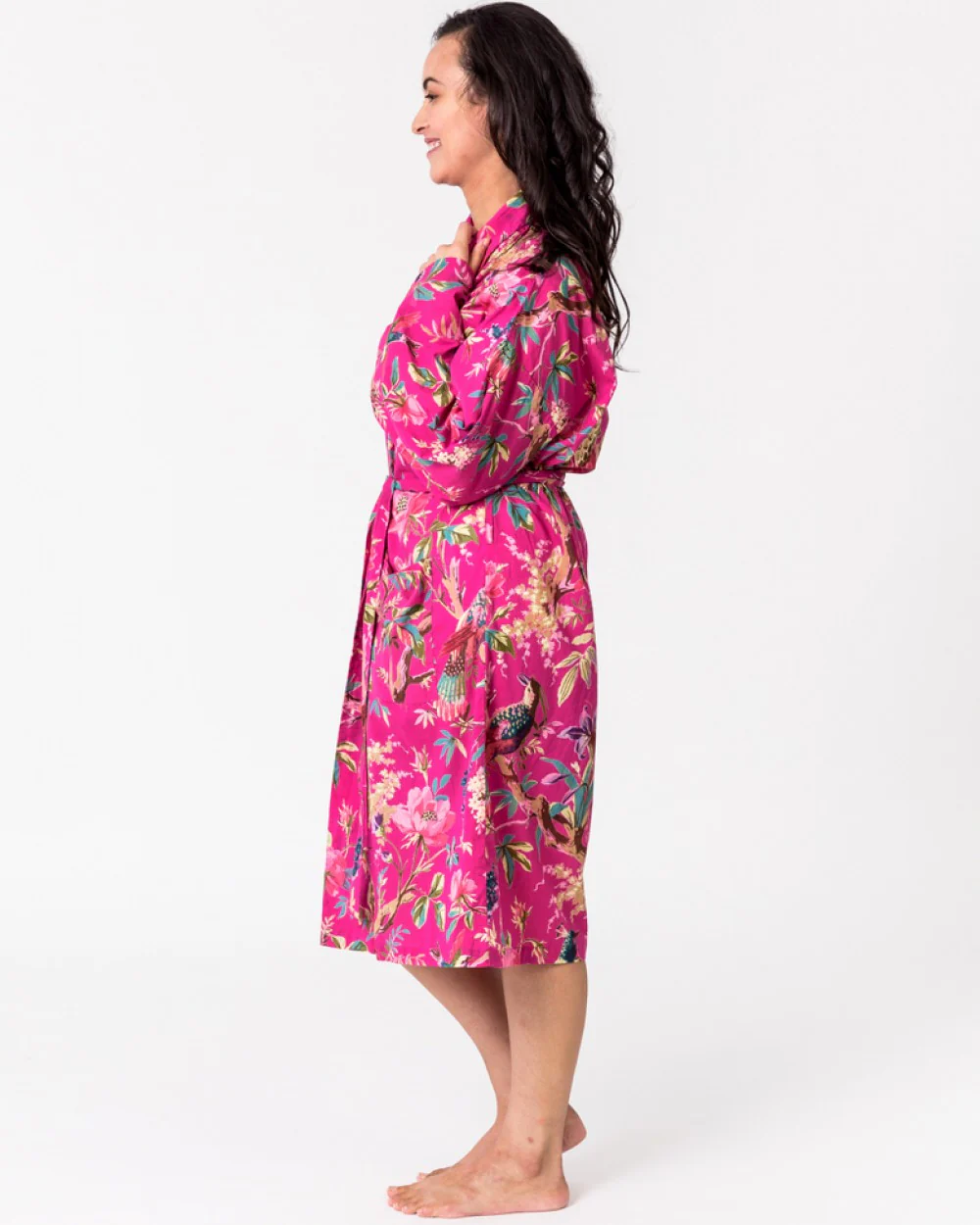Paradise Hot Pink Velvet Kimono Robe - Image 3