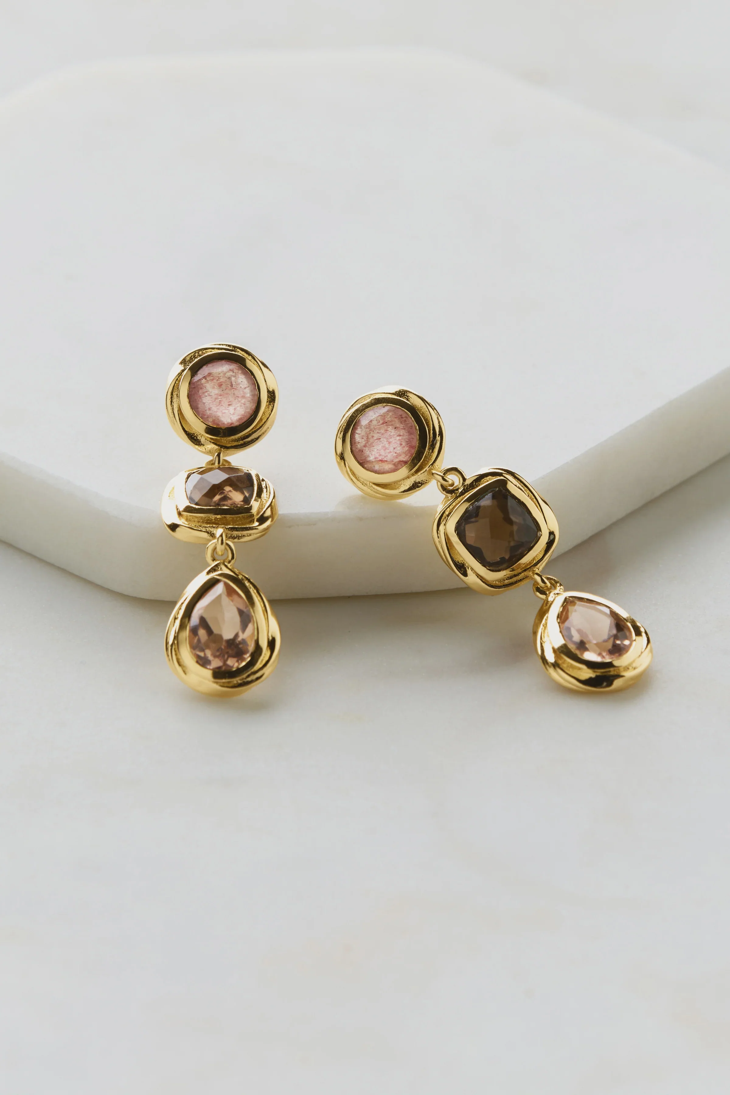 Scarlett Earring - Strawberry Quartz Smokey Morganite - Artisan